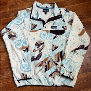 Patagonia Owl Synchilla Toasted White Fleece Moon Owl Pullover Size Medium